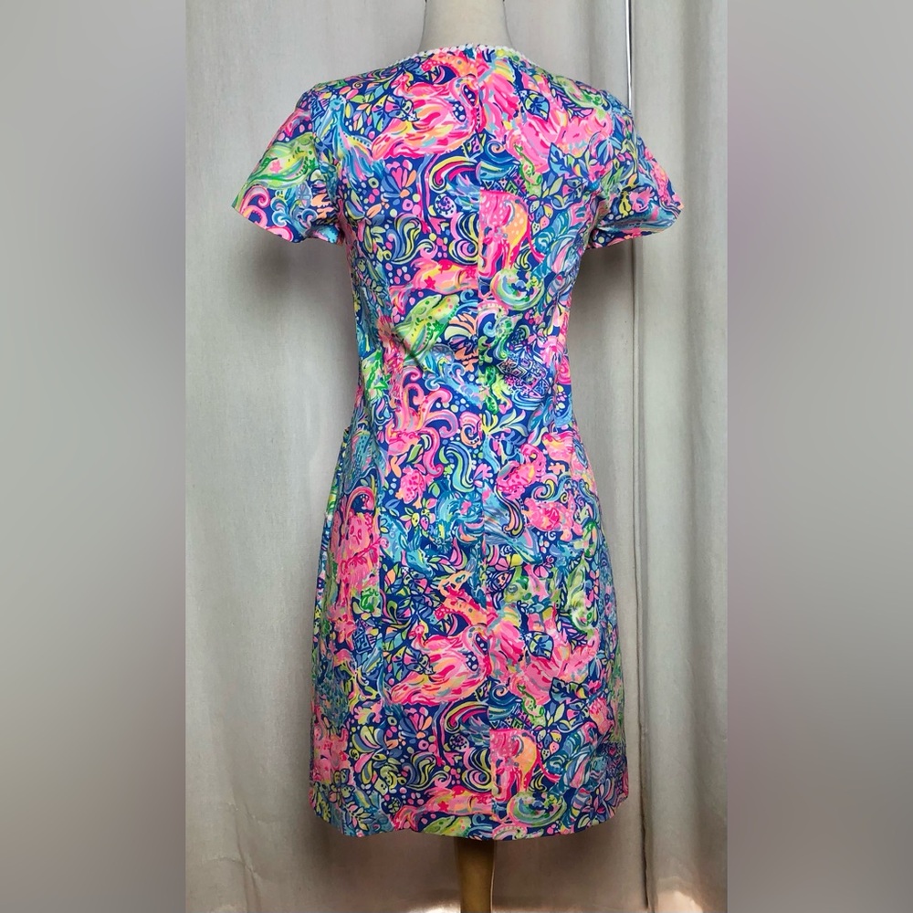 Lilly Pulitzer Shift Dress Pink Blue Floral Short Sleeve Crew Neck Knee Length 2 - Picture 7 of 16